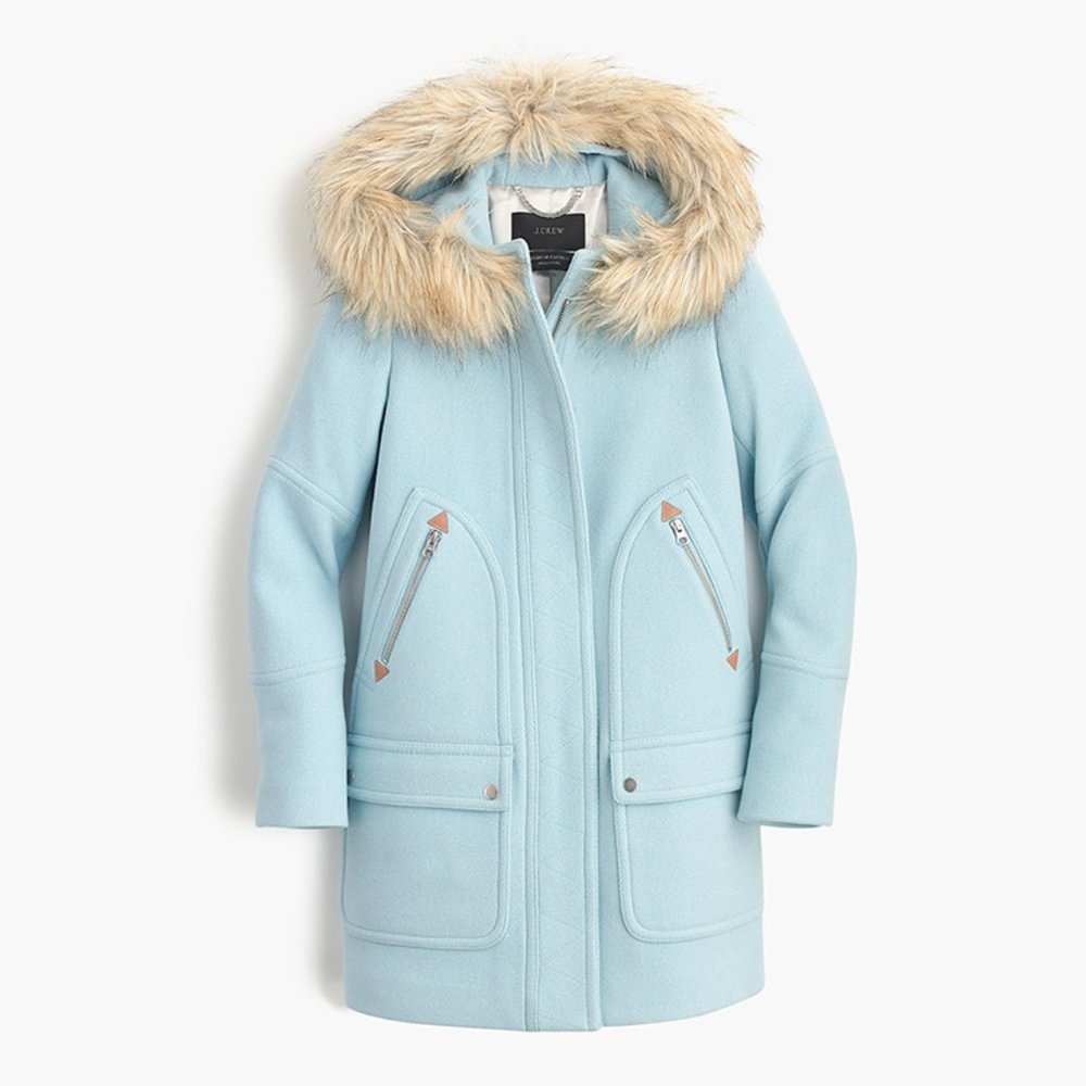 J. Crew Petite Chateau parka in Italian stadium-cloth wool - Size 2P - Light blu